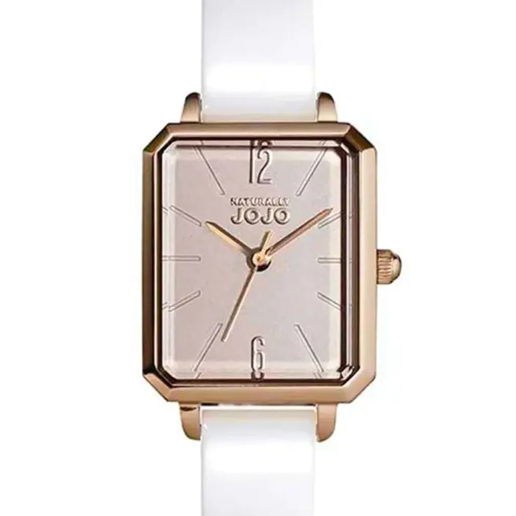 NATURALLY JOJO | JO96991-13R | 粉面玫瑰金 簡約方形 白色陶瓷腕錶 錶面細節