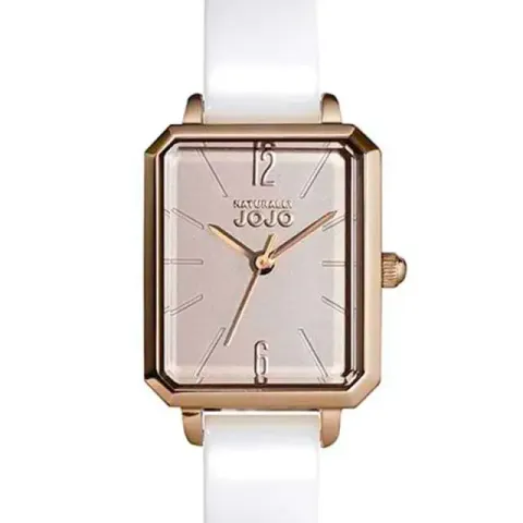 NATURALLY JOJO | JO96991-13R | 粉面玫瑰金 簡約方形 白色陶瓷腕錶 錶面細節