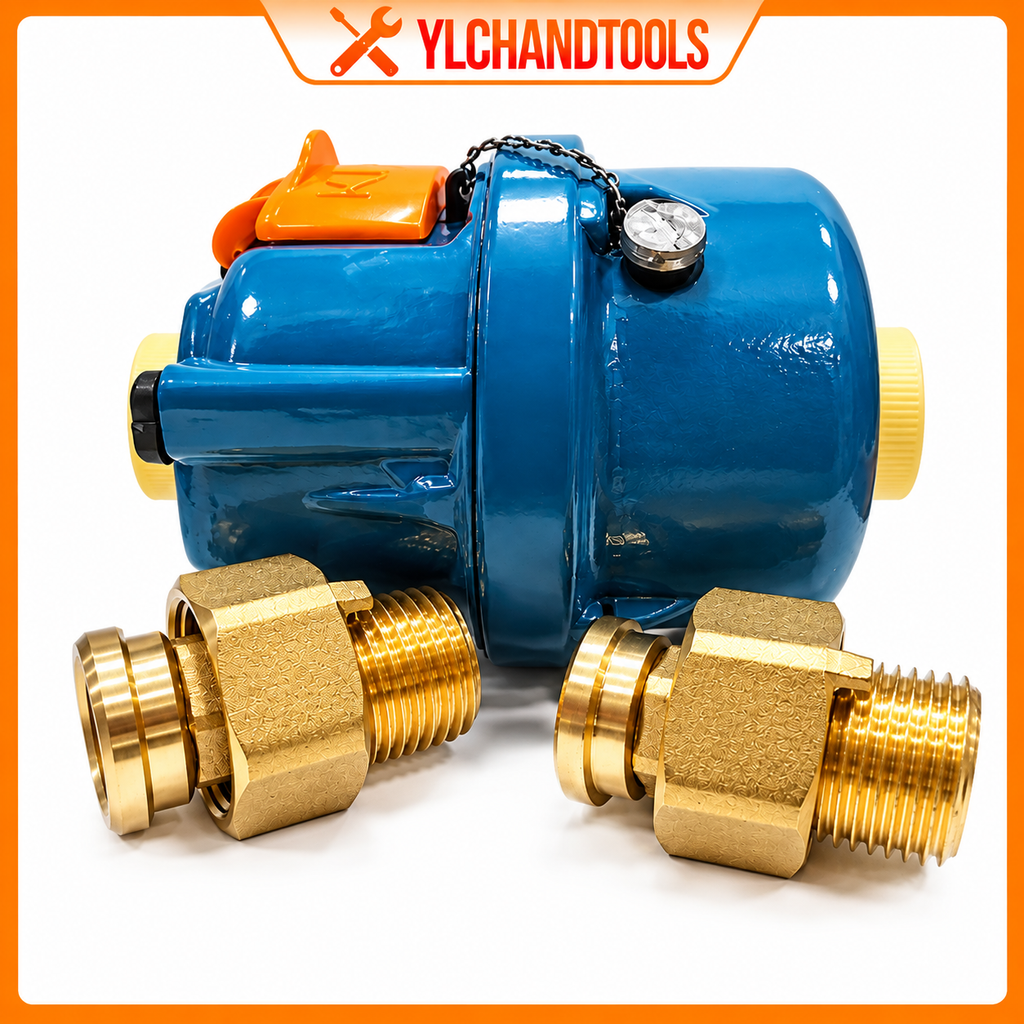 Blue Water Meter and Brass Fittings