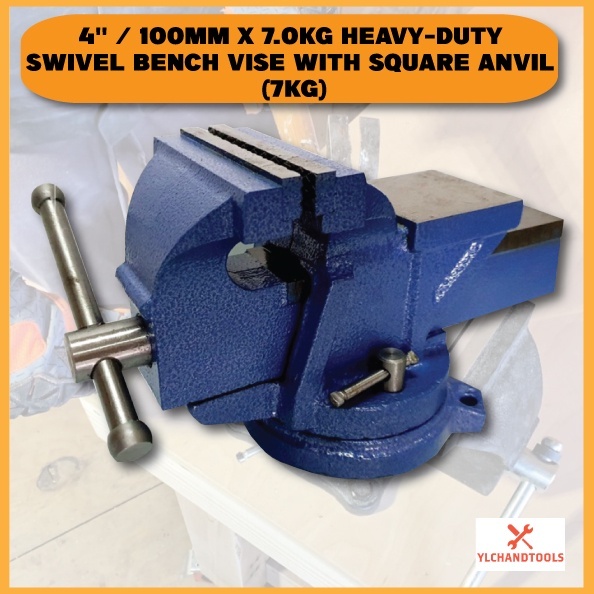 4'' / 100MM x 7.0KG HEAVY-DUTY SWIVEL BENCH VICE WITH SQ. ANVIL -BLUE  READY STOCK 