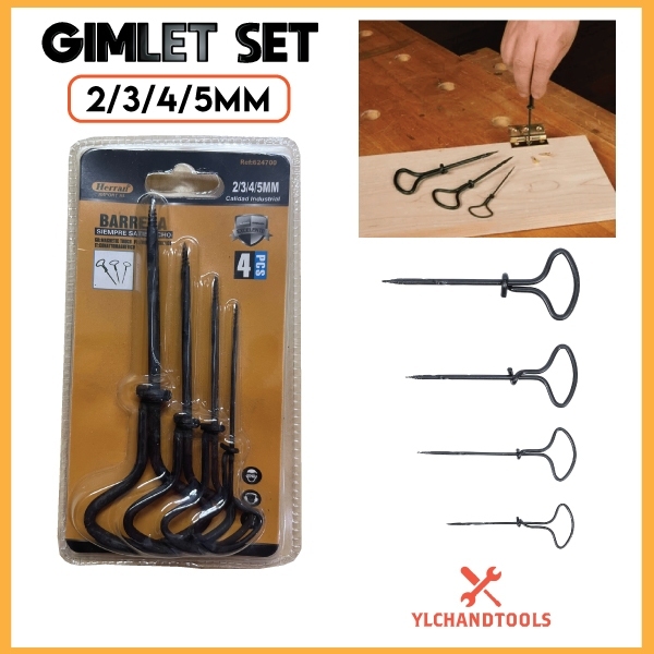 4pcs Auger Gimlet Set/ Penebuk Lubang Kayu  2,3,4,5MM Small Hand Drill Twist Tool Driller Hole Alat 
