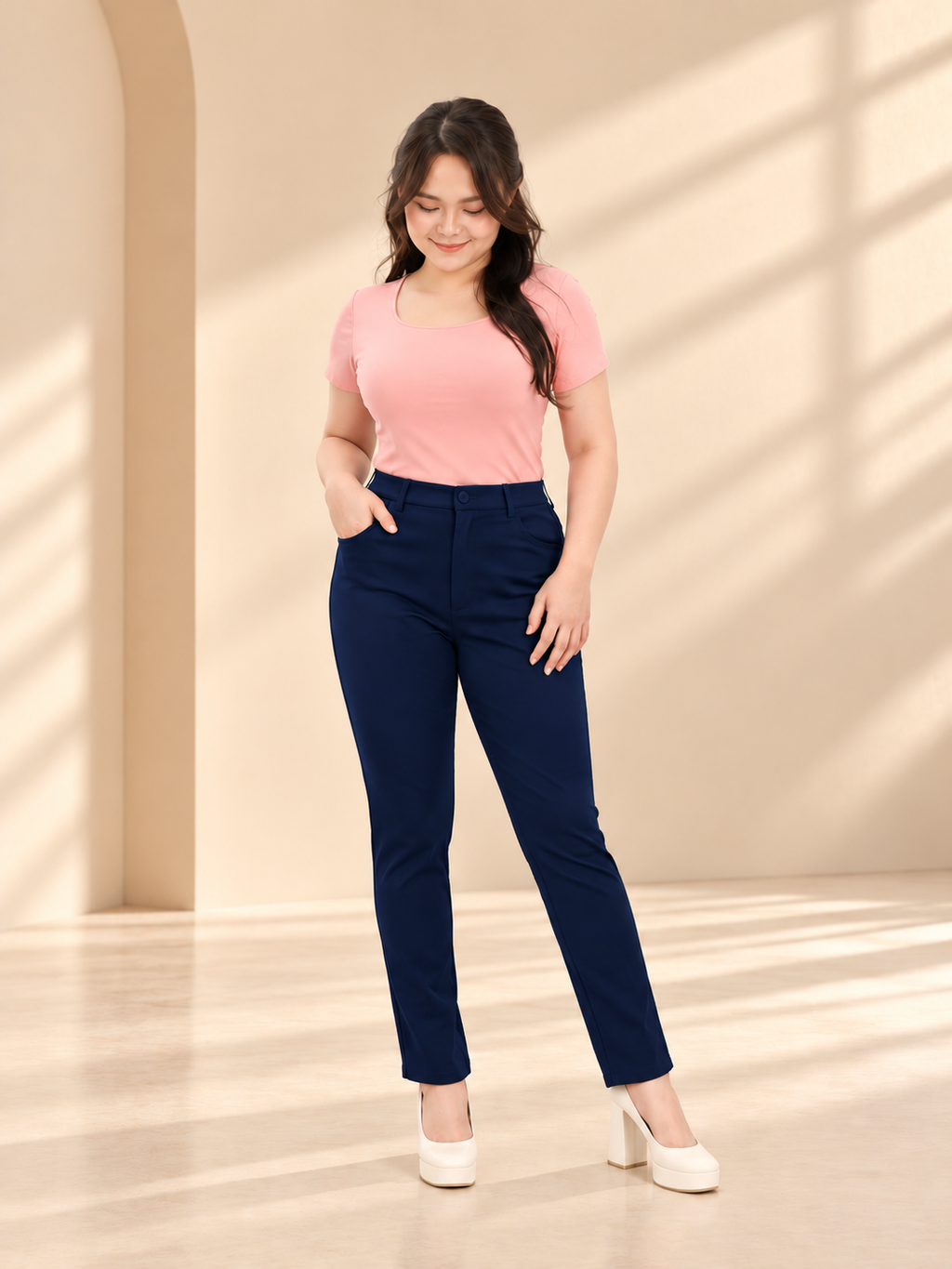 Minimalist Pink and Navy Studio Portrait