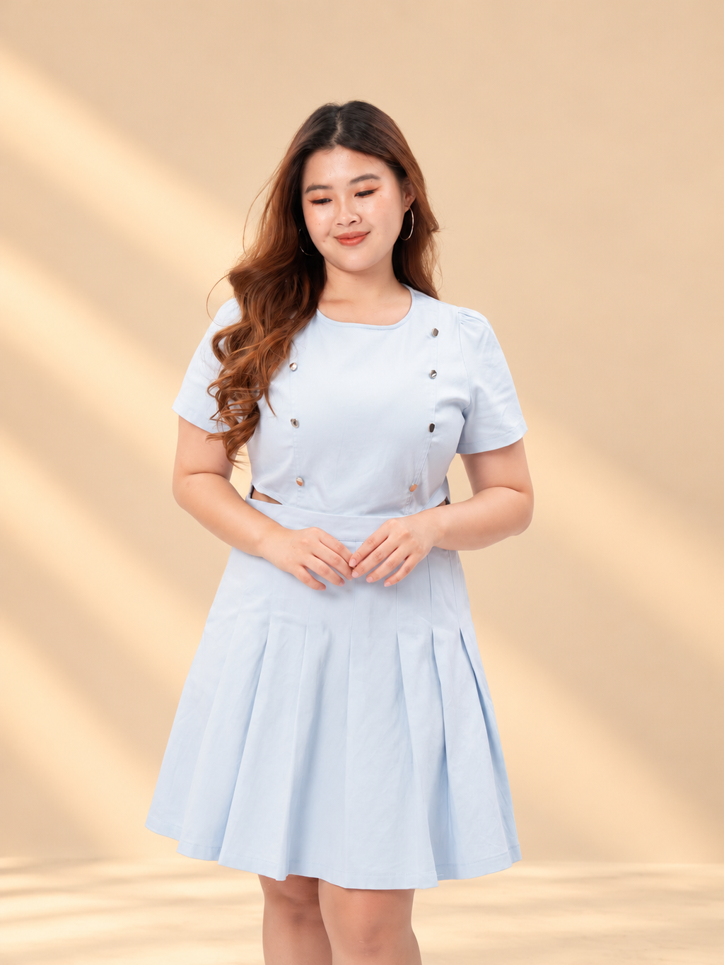 Elegant Blue Pleated Dress Portrait
