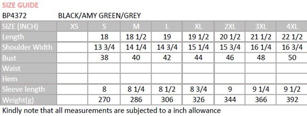 BP4372 size chart