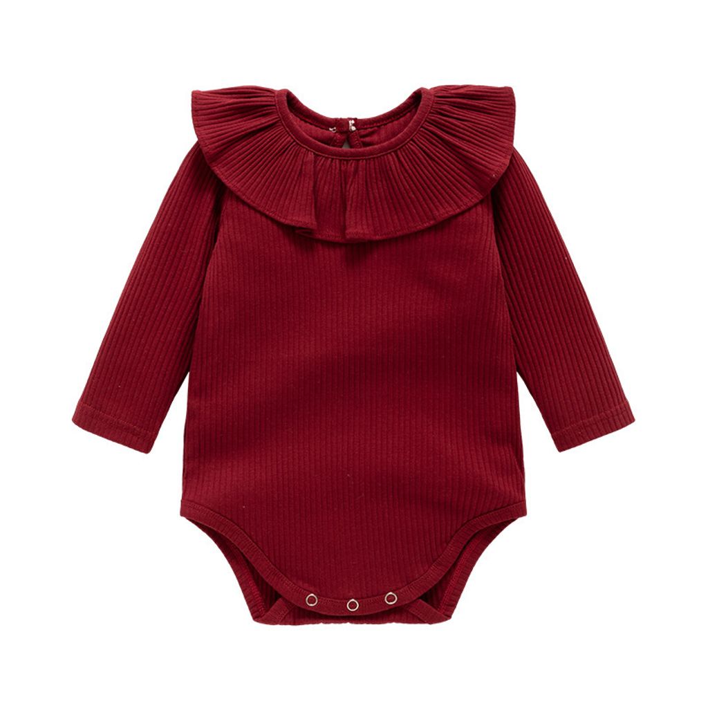 SKU01_颜色_酒红色花边领包屁衣