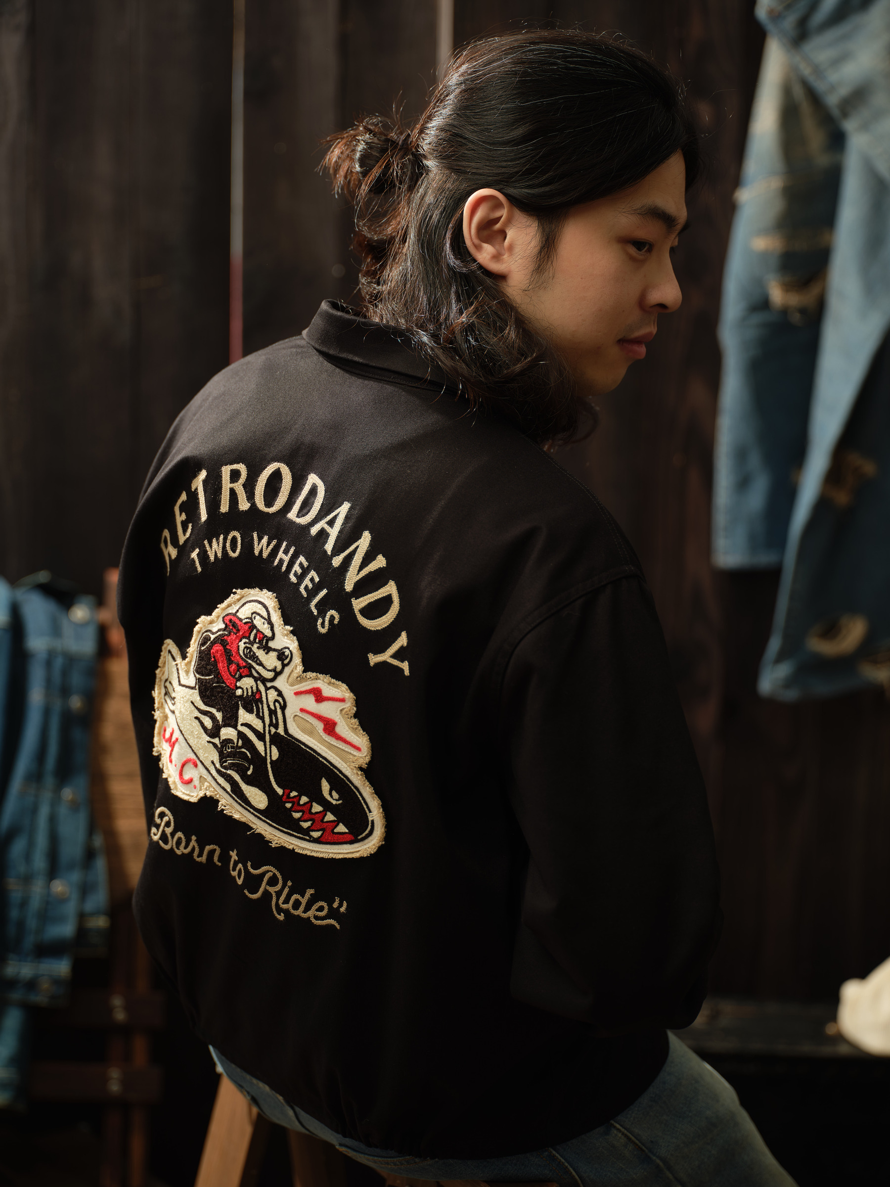 Retrodandy Bomber Wolf Club Jacket Black-3