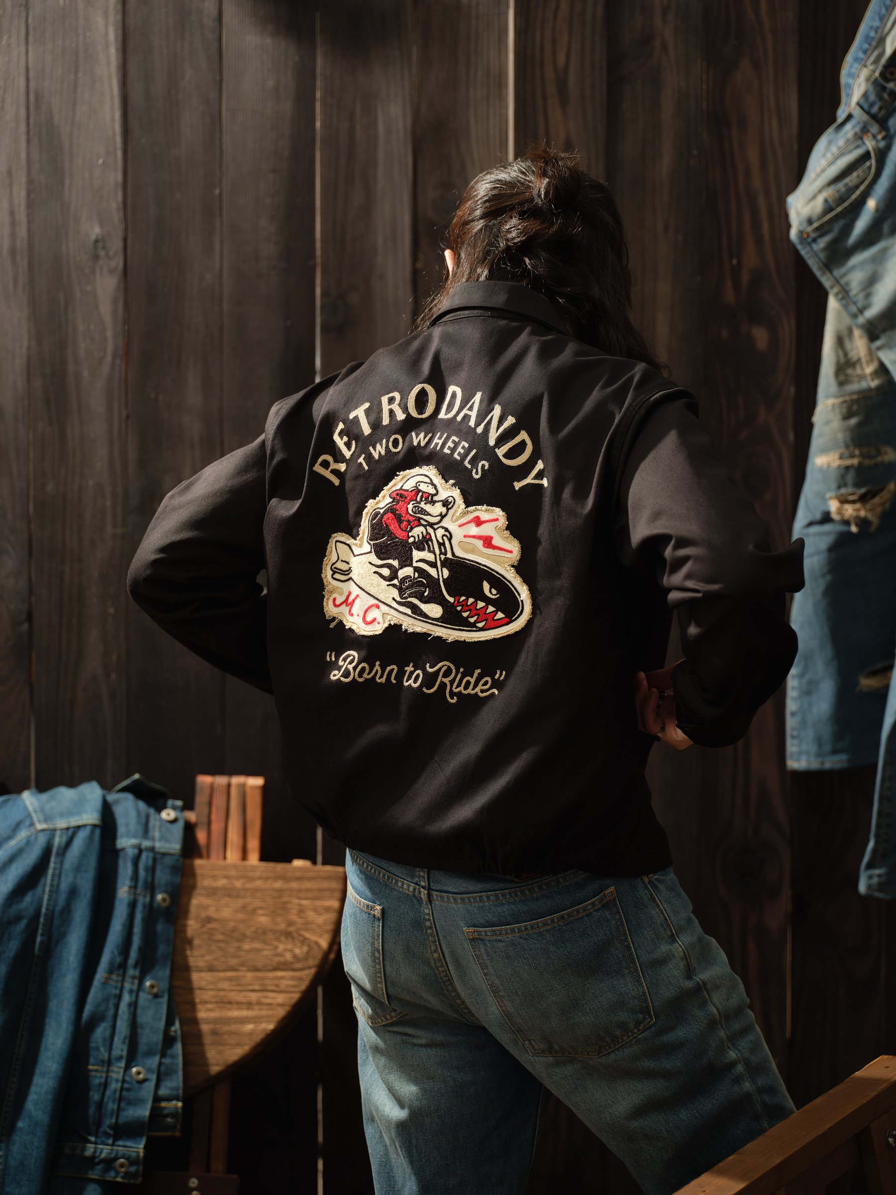 Retrodandy Bomber Wolf Club Jacket Black-5