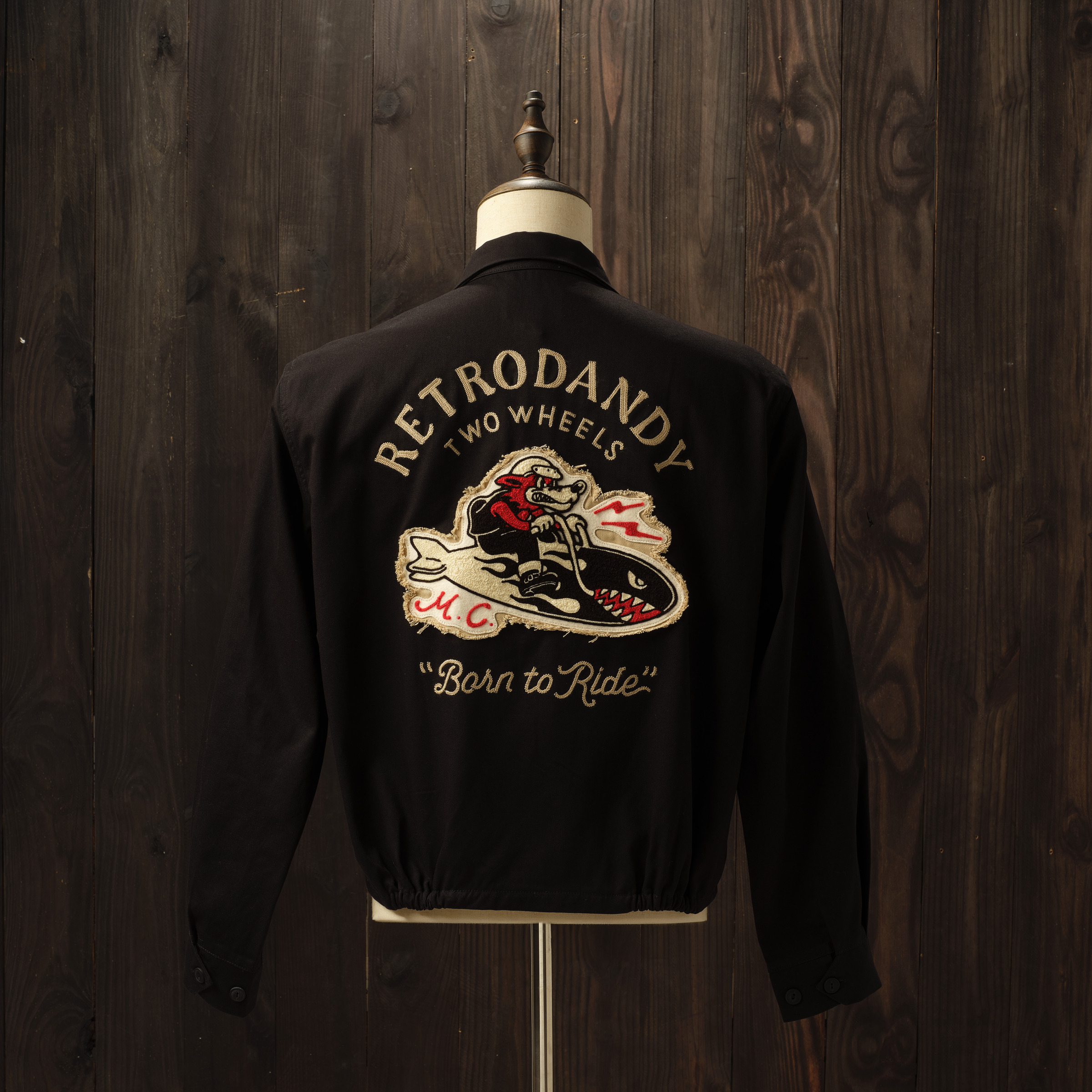 Retrodandy Bomber Wolf Club Jacket Black-12