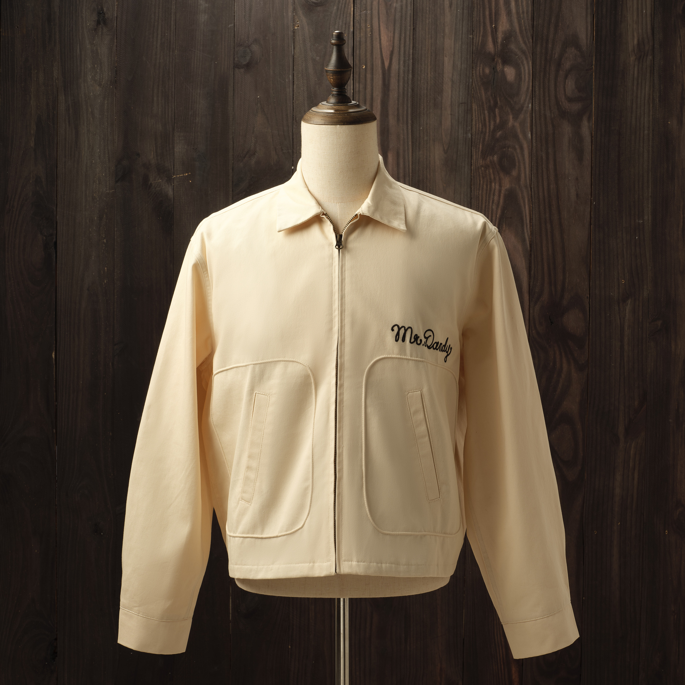 Retrodandy Bomber Wolf Club Jacket Beige-11
