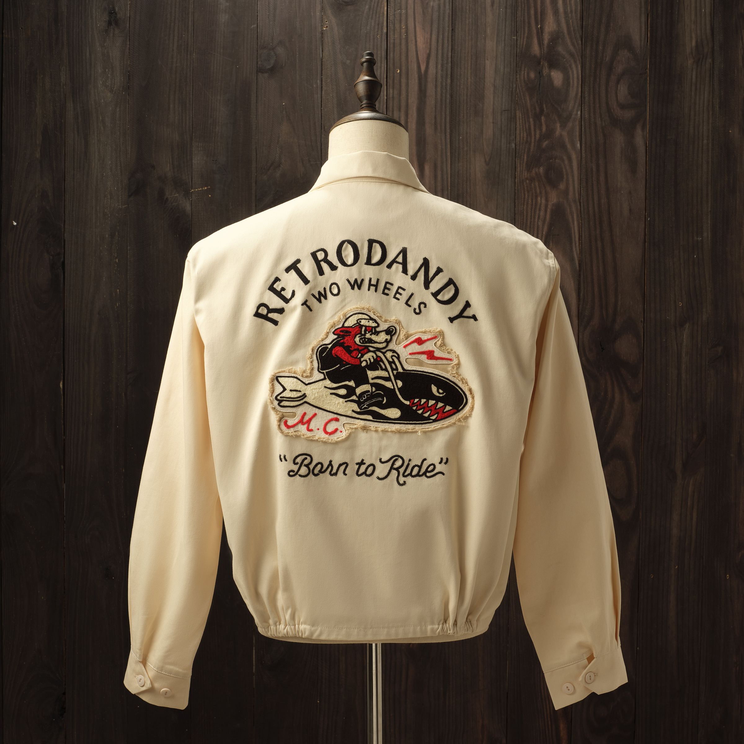 Retrodandy Bomber Wolf Club Jacket Beige-12