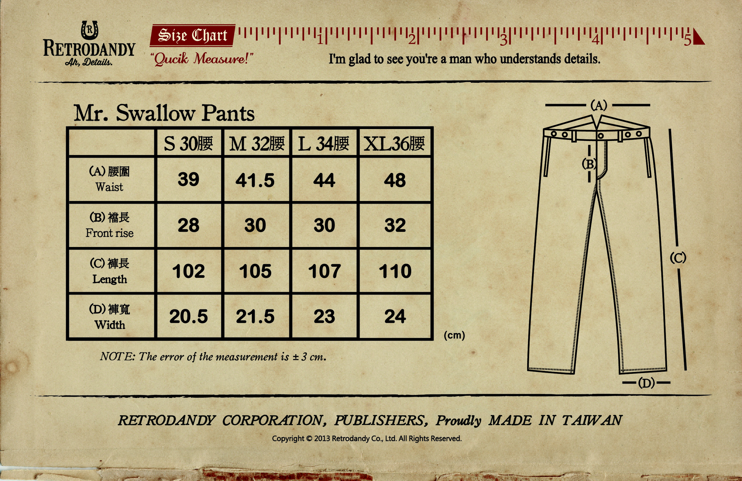 Mr. Swallow Pants褲子-尺寸表-01