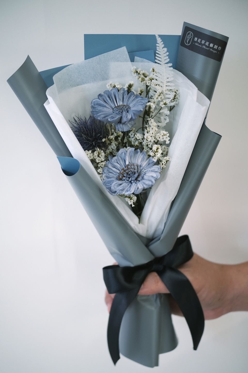 雙朵索拉花畢業花束-藍花