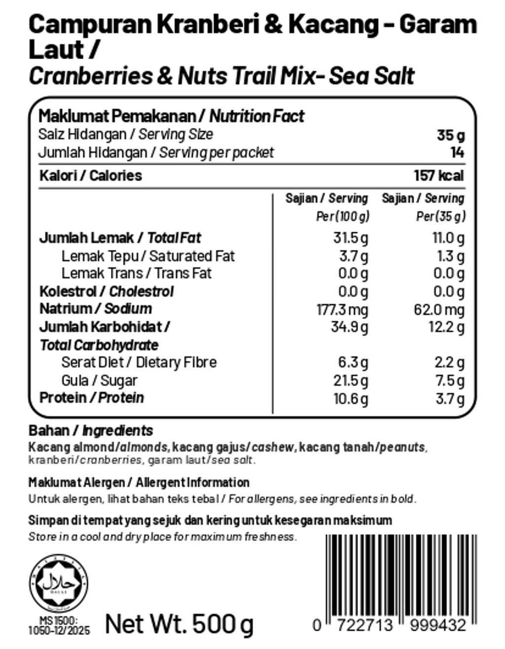 Cranberries & Nuts Trail Mix- Sea Salt 500g_page-0001