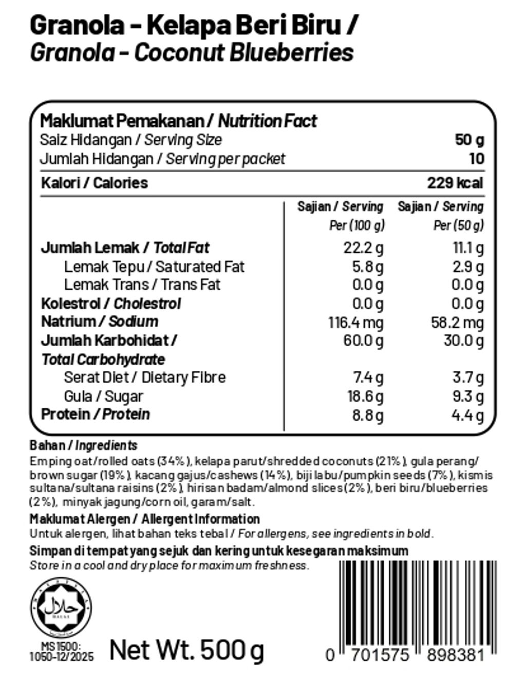 Granola - Coconut Blueberries 500g_page-0001