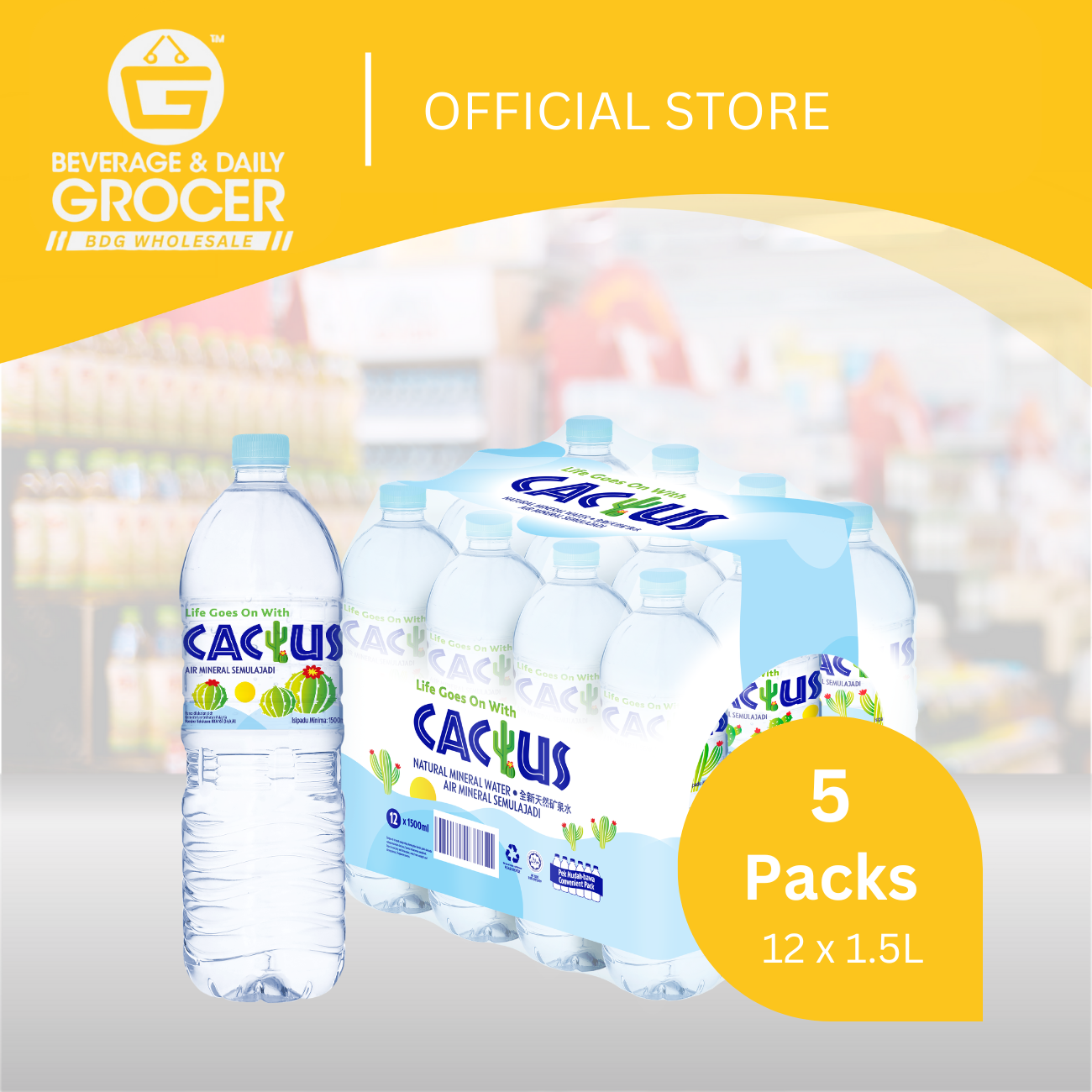 BDGW 12 _x _1_._5_Lit Cactus Mineral Water _- _Shrink _Wrap__ 5 Packs