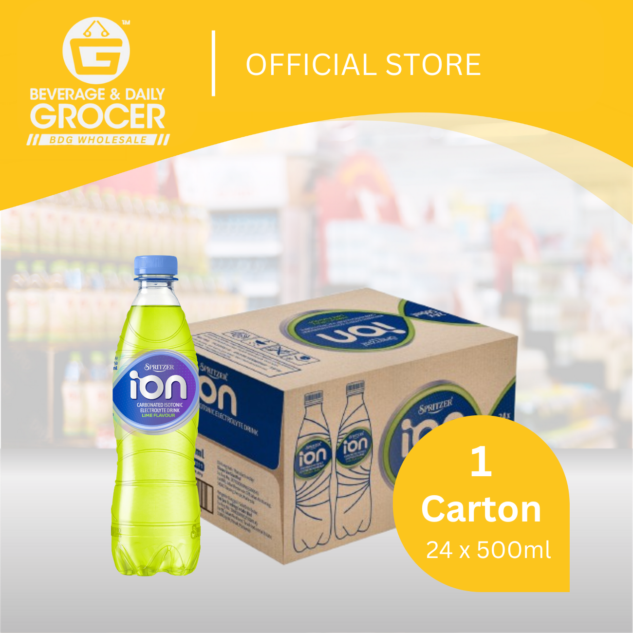 BDGW 0.5L x 24 Spritzer ION Carbonated Isotonic Electrolyte Drink- Lime 1ctn