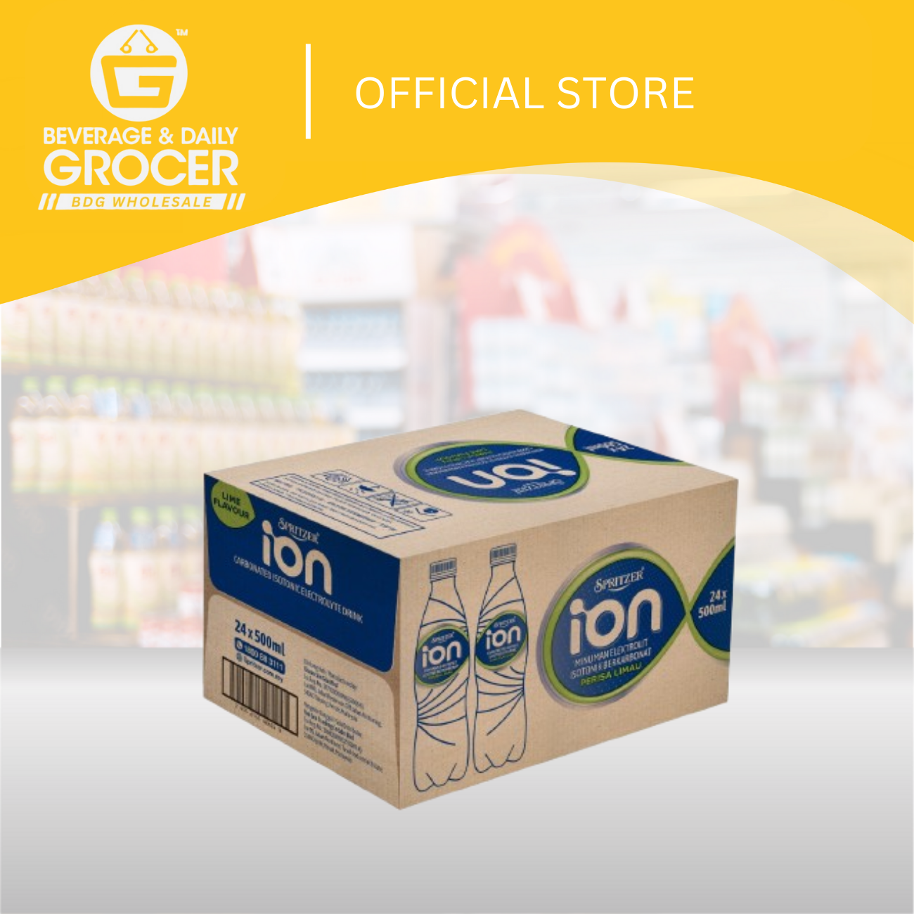 BDGW 0.5L x 24 Spritzer ION Carbonated Isotonic Electrolyte Drink- Lime 1