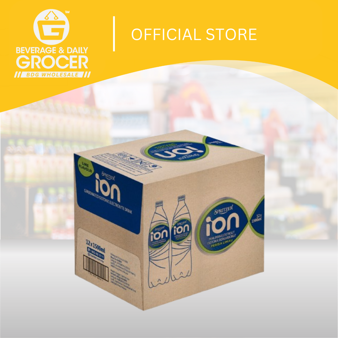 BDGW 1.5L x 24 Spritzer ION Carbonated Isotonic Electrolyte Drink- Lime 1