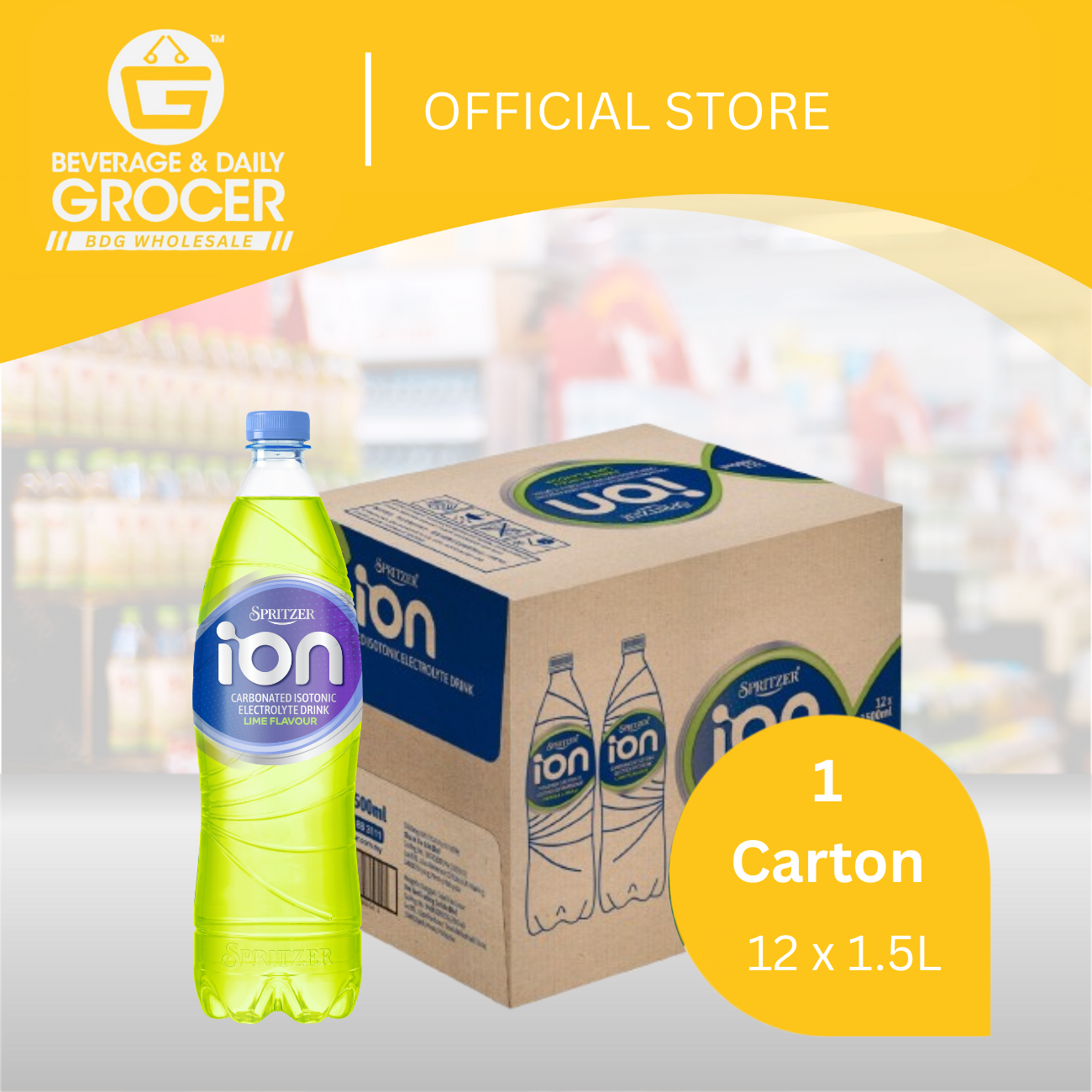 BDGW 1.5L x 24 Spritzer ION Carbonated Isotonic Electrolyte Drink- Lime 1ctn (2)