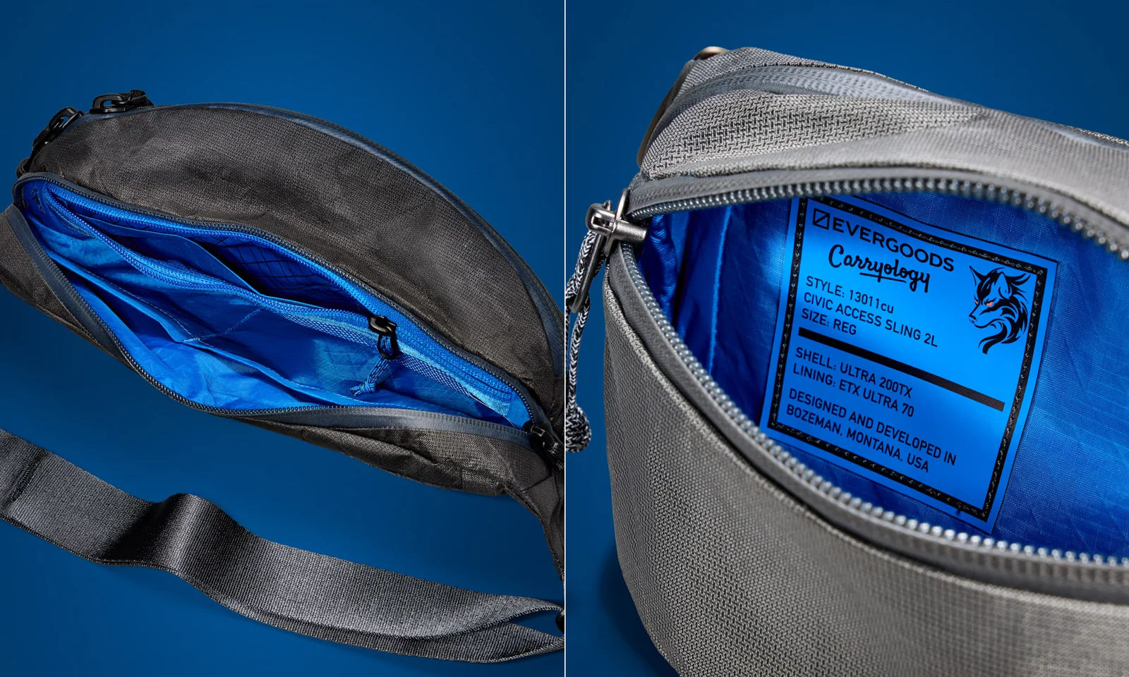 CIVIC Access Sling 2L - Kludde 版礫石灰色 - 藍色火焰內襯
