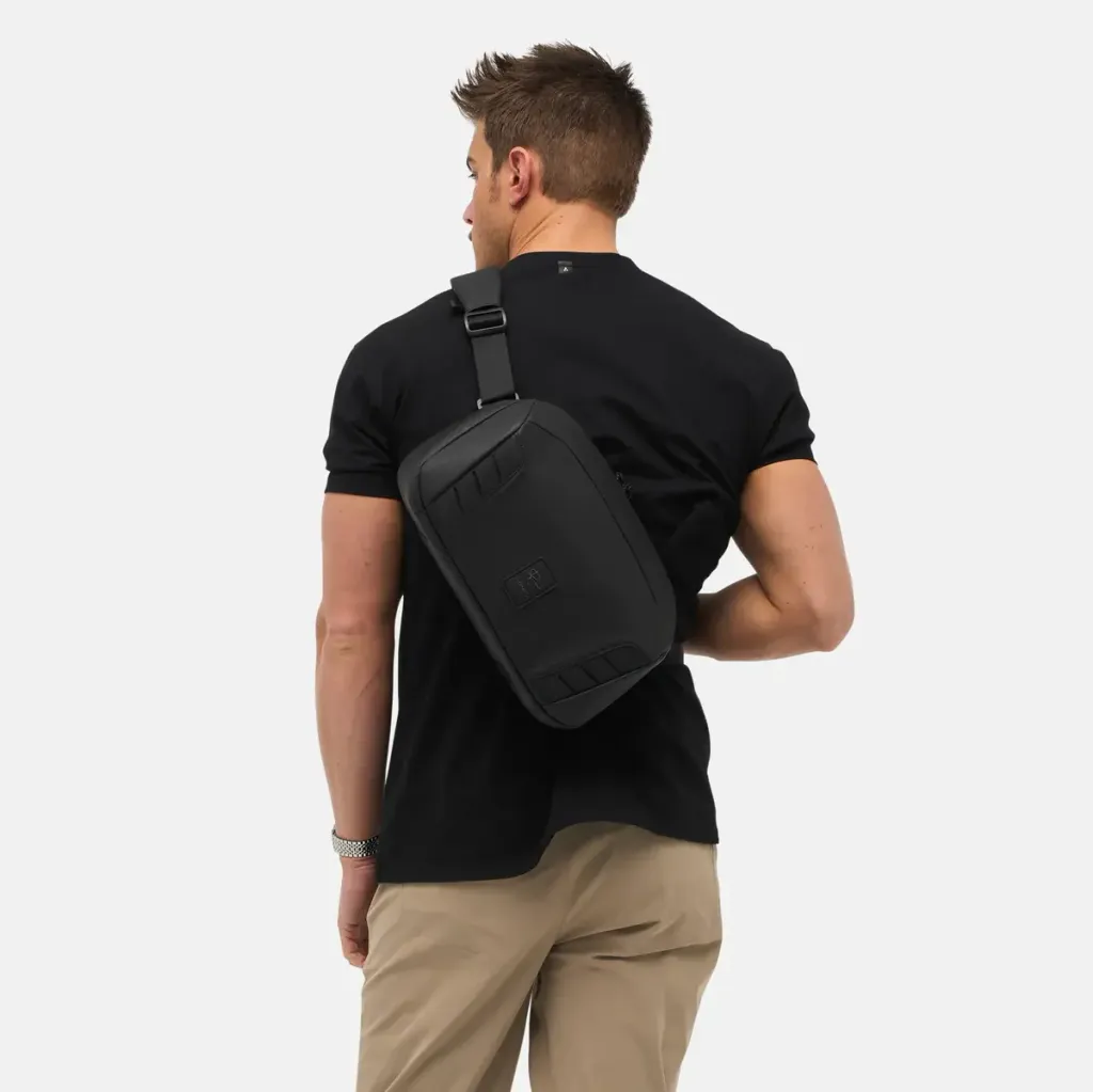 On-Model-Over-Shoulder-On-Back-McKinnon-Sling-8L-V2_Black_NOMATIC
