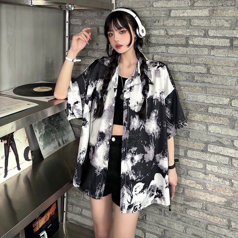 M00-38112胖MM大碼水墨短袖襯衫1