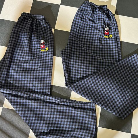 MCK0Y500韓版米奇刺繡格子長褲1
