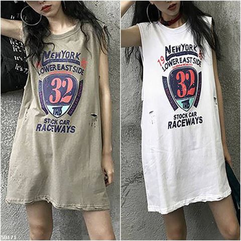MCT50171夏季棉質破洞印花無袖背心1