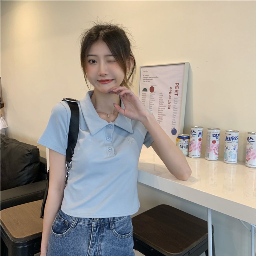 MCT13171夏季辣妹愛心刺繡短款POLO衫3