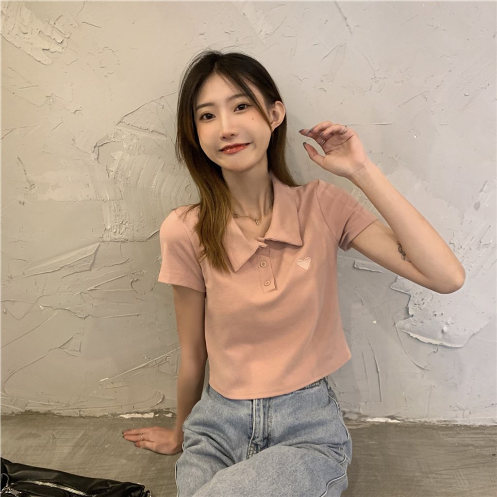 MCT13171夏季辣妹愛心刺繡短款POLO衫4