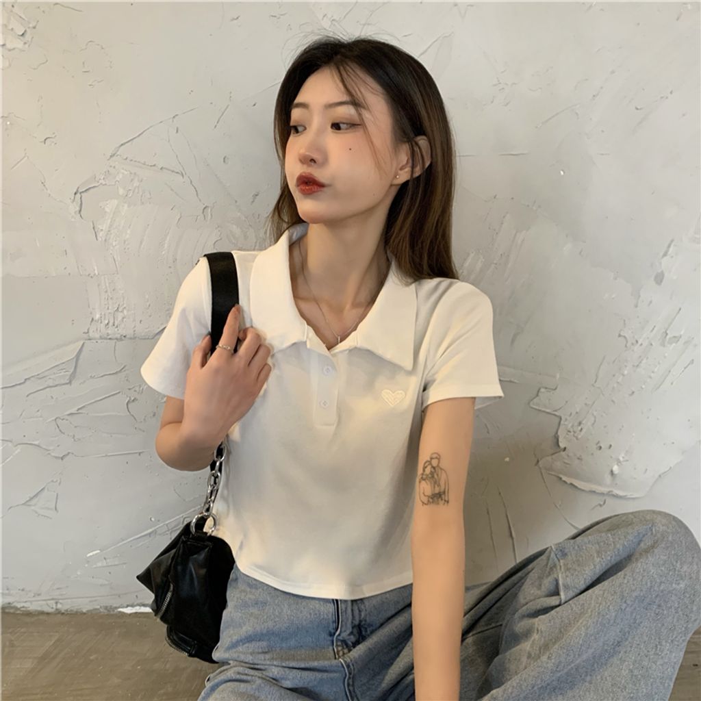 MCT13171夏季辣妹愛心刺繡短款POLO衫6