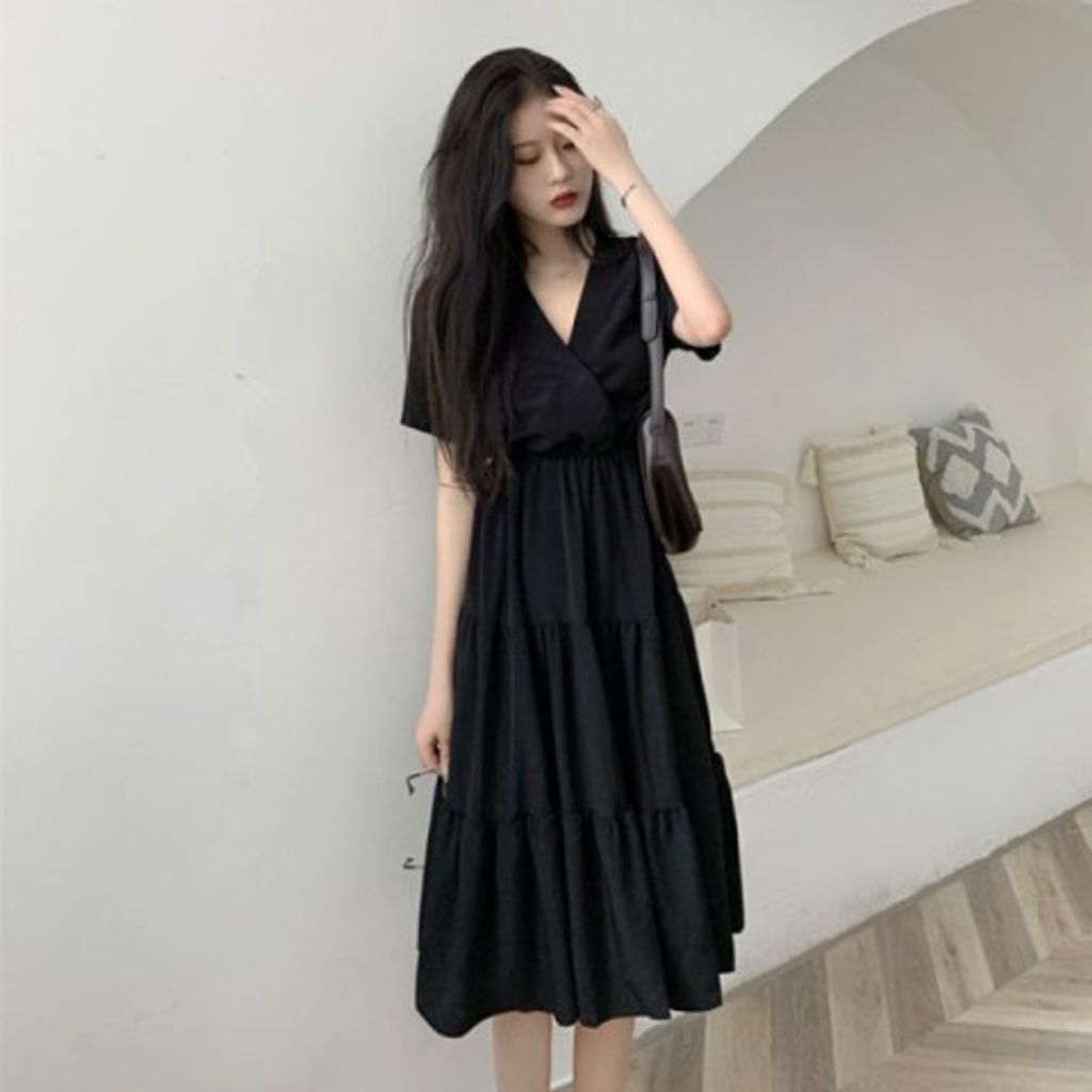 M16-6705胖MM大碼V領短袖連衣裙1