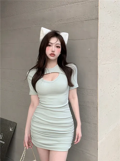 M16-8626夏季性感辣妹鏤空緊身包臀連衣裙2
