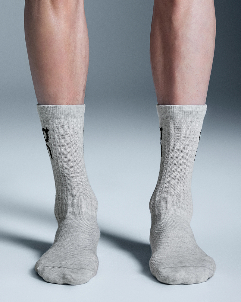 U LOGO SOCK HIGH 3P HEATHER GRAY (1)