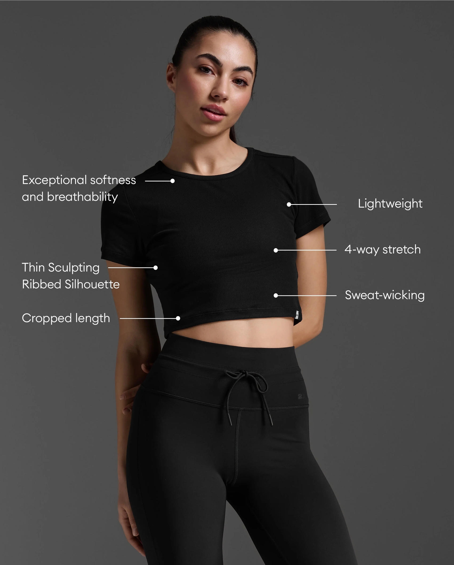 W Fluid Ribbed Crop Tee BLACK WHITE (5)