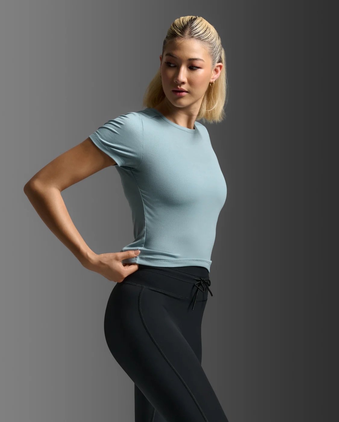 W Fluid Ribbed Crop Tee CHAMBRAY WHITE (1)