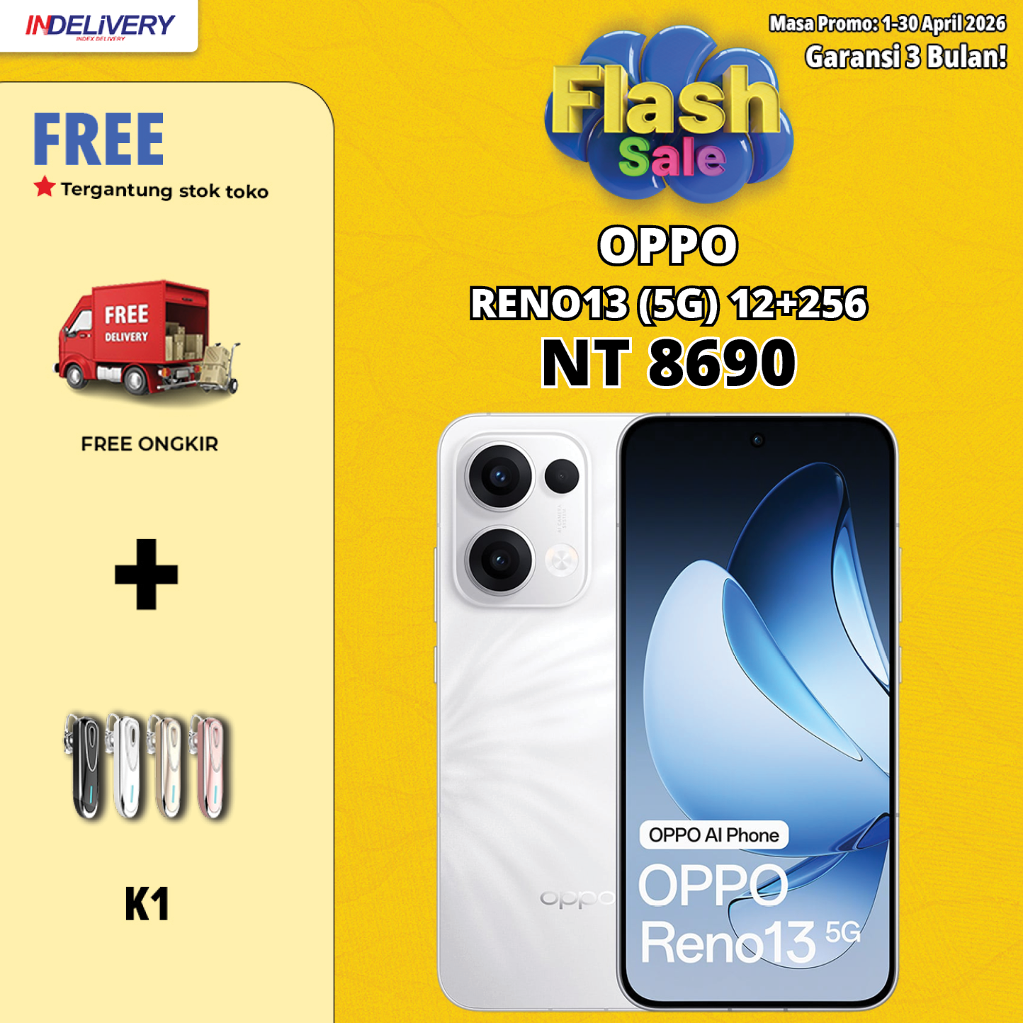 OPPO RENO13 (5G) 12+256-HP DISPLAY(Garansi 3 Bulan)