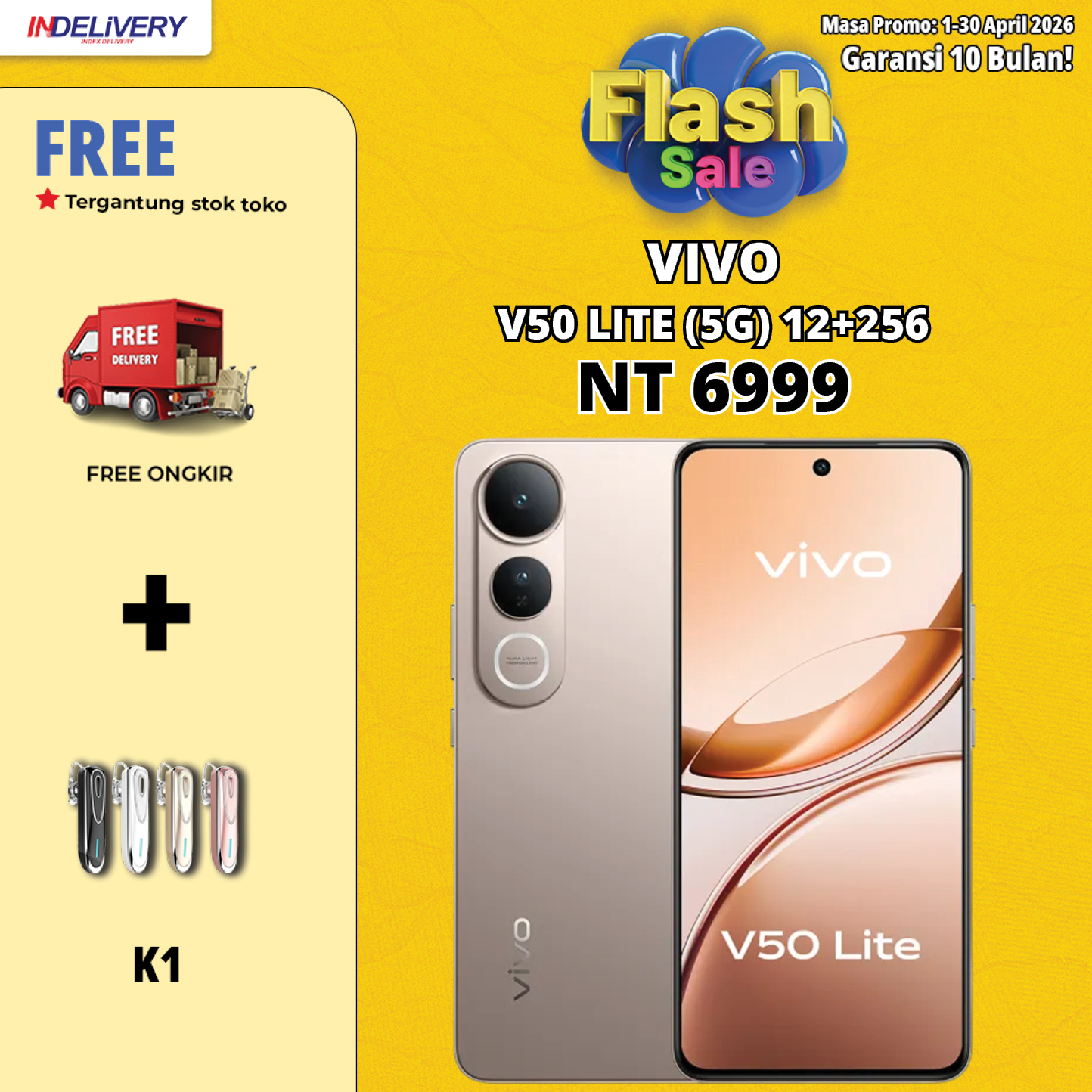 VIVO V50 LITE (5G) 12+256-HP DISPLAY(Garansi 10 Bulan)