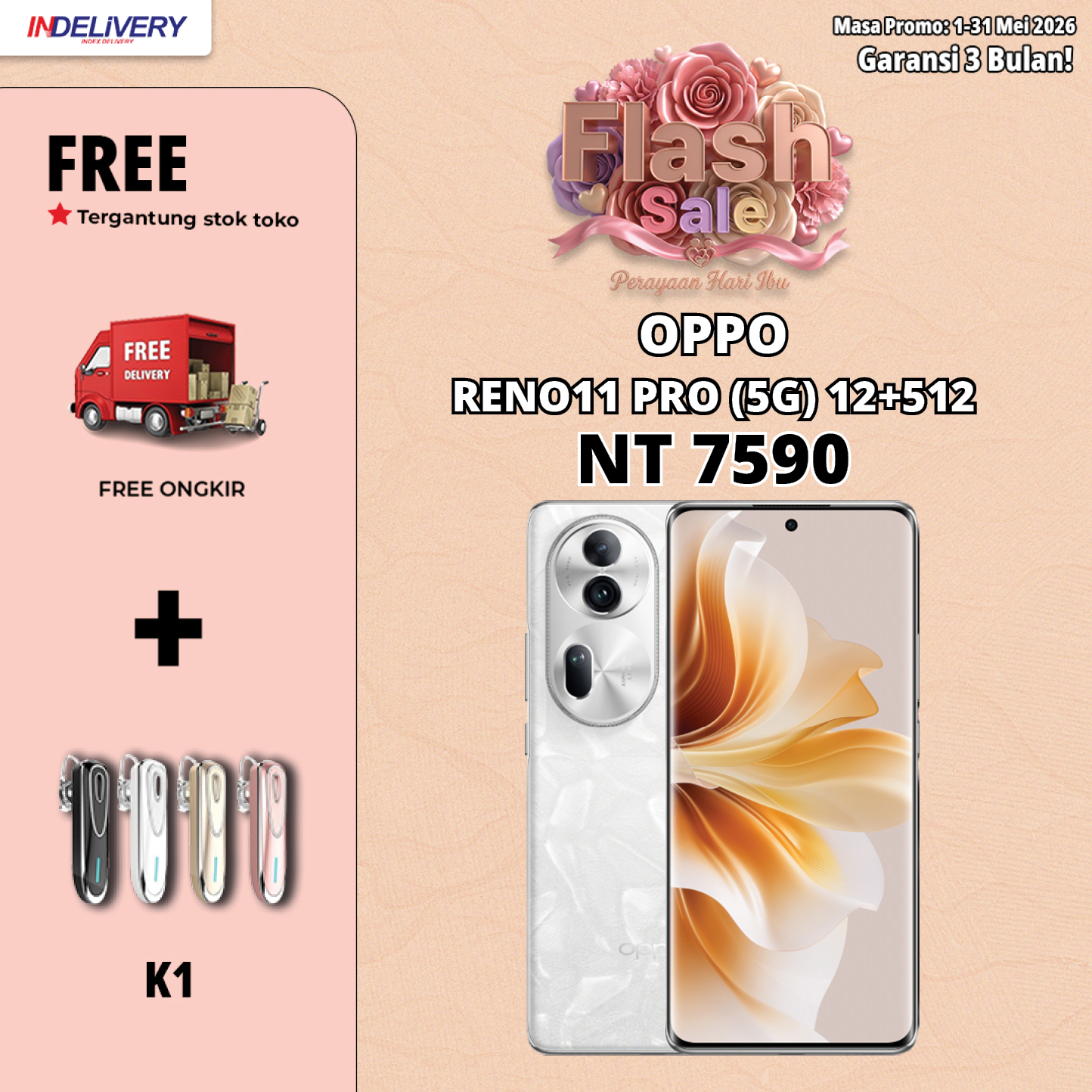 OPPO RENO11 PRO (5G) 12+512-HP DISPLAY(Garansi 3 Bulan)
