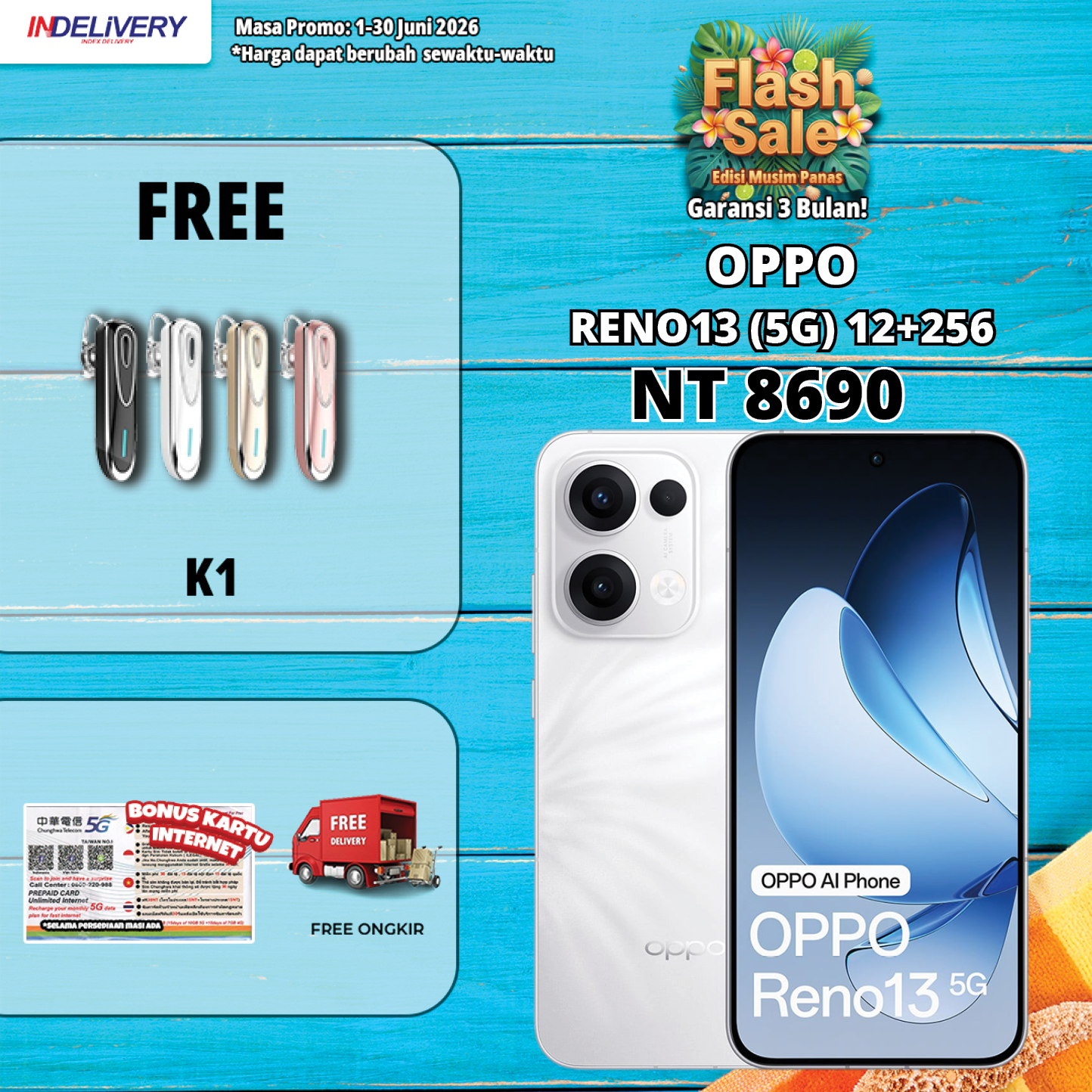 OPPO RENO13 (5G) 12+256-HP DISPLAY(Garansi 3 Bulan)