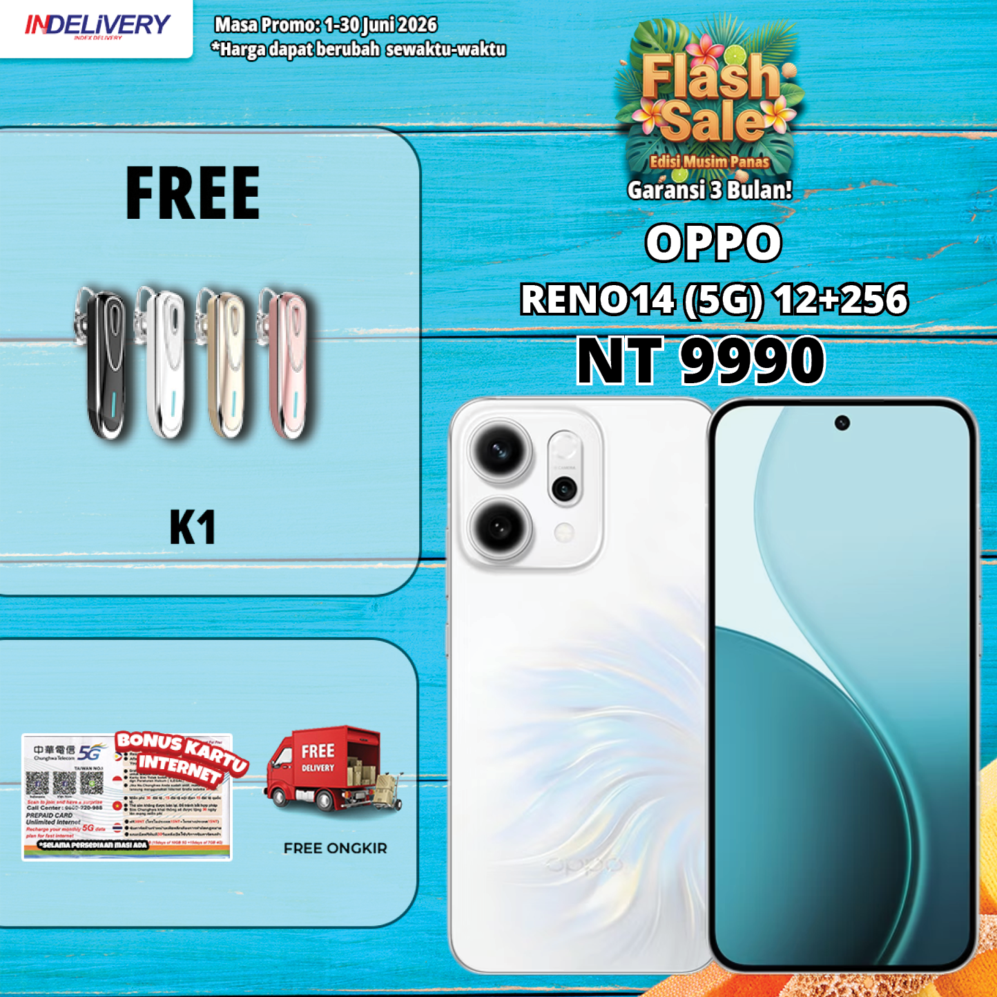 OPPO RENO14 (5G) 12+256-HP DISPLAY(Garansi 3 Bulan)