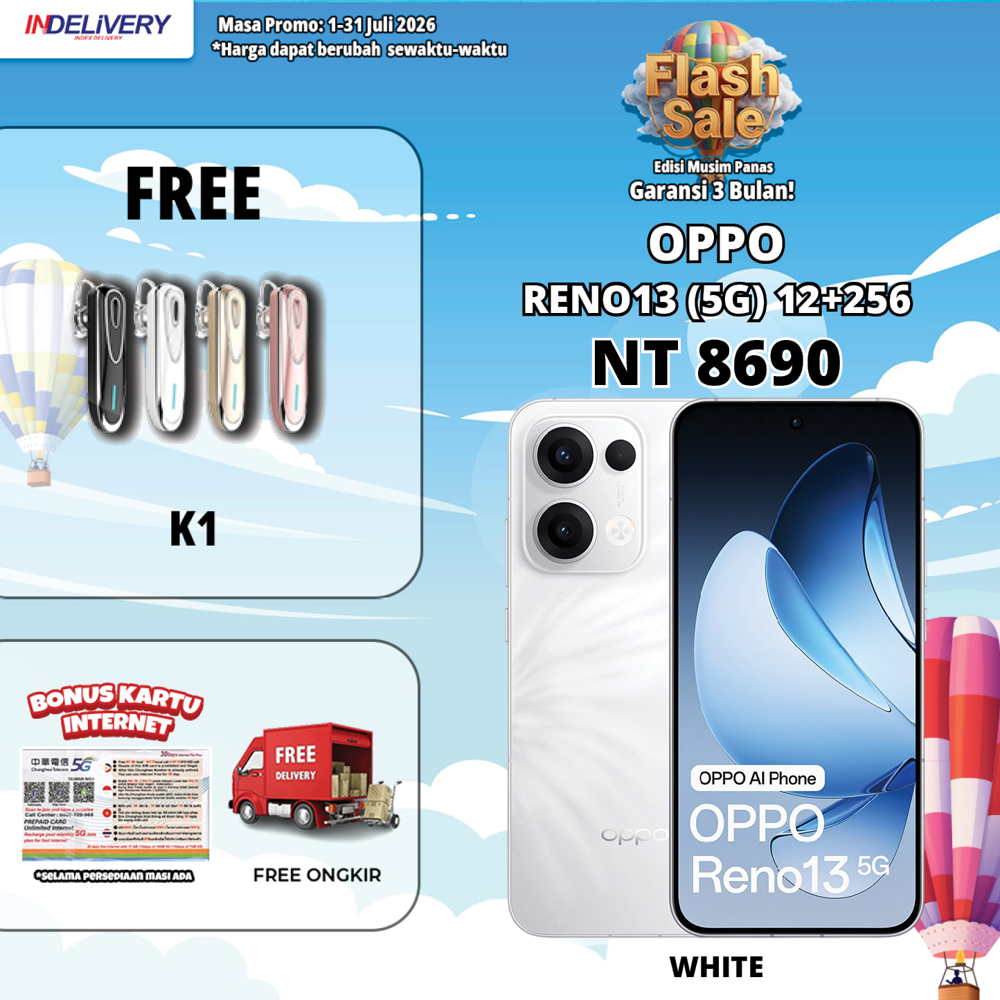 OPPO RENO13 (5G) 12+256-HP DISPLAY(Garansi 3 Bulan)