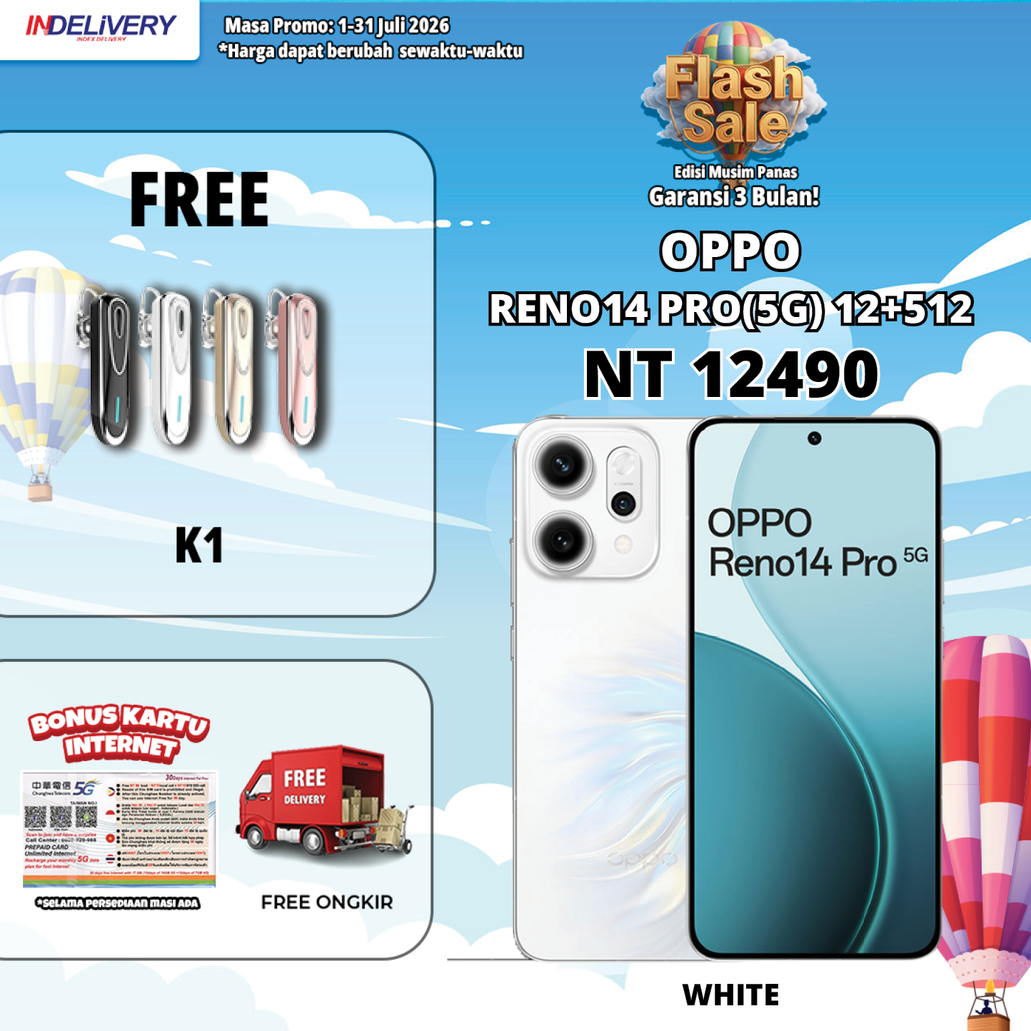 OPPO RENO14 PRO(5G) 12+512-HP DISPLAY(Garansi 3 Bulan)