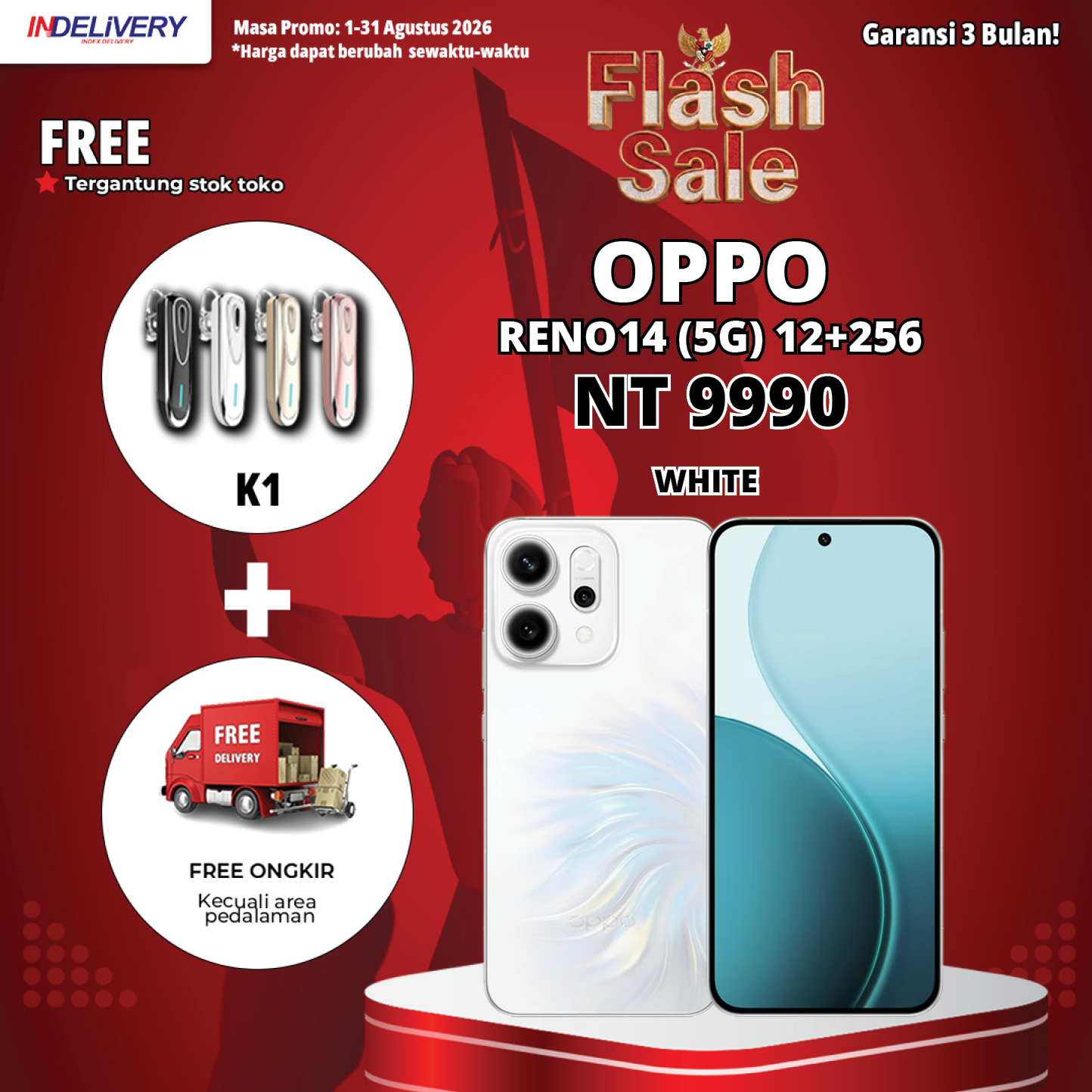 OPPO RENO14 (5G) 12+256-HP DISPLAY(Garansi 3 Bulan)