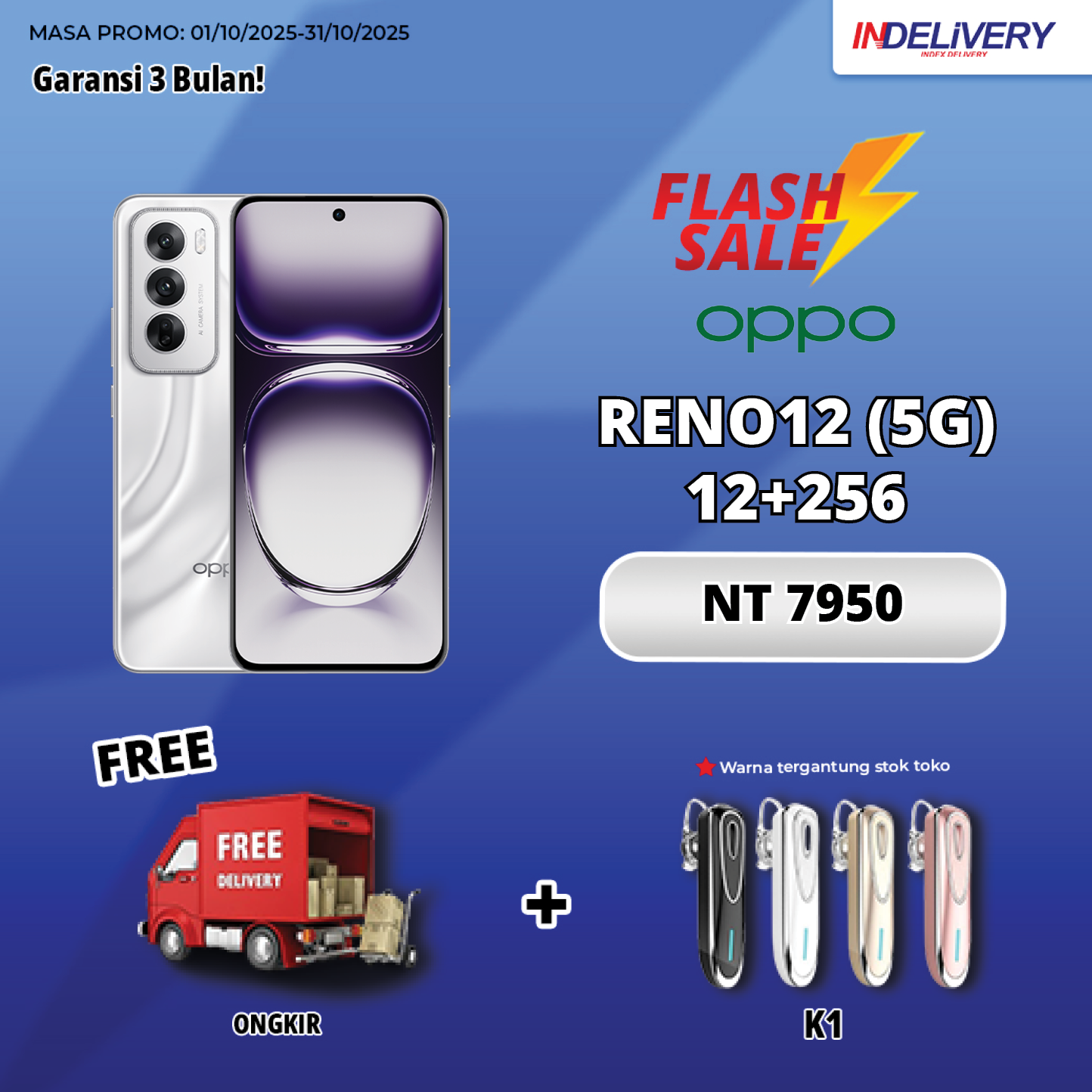OPPO RENO12 (5G) 12+256-HP DISPLAY(Garansi 3 Bulan)