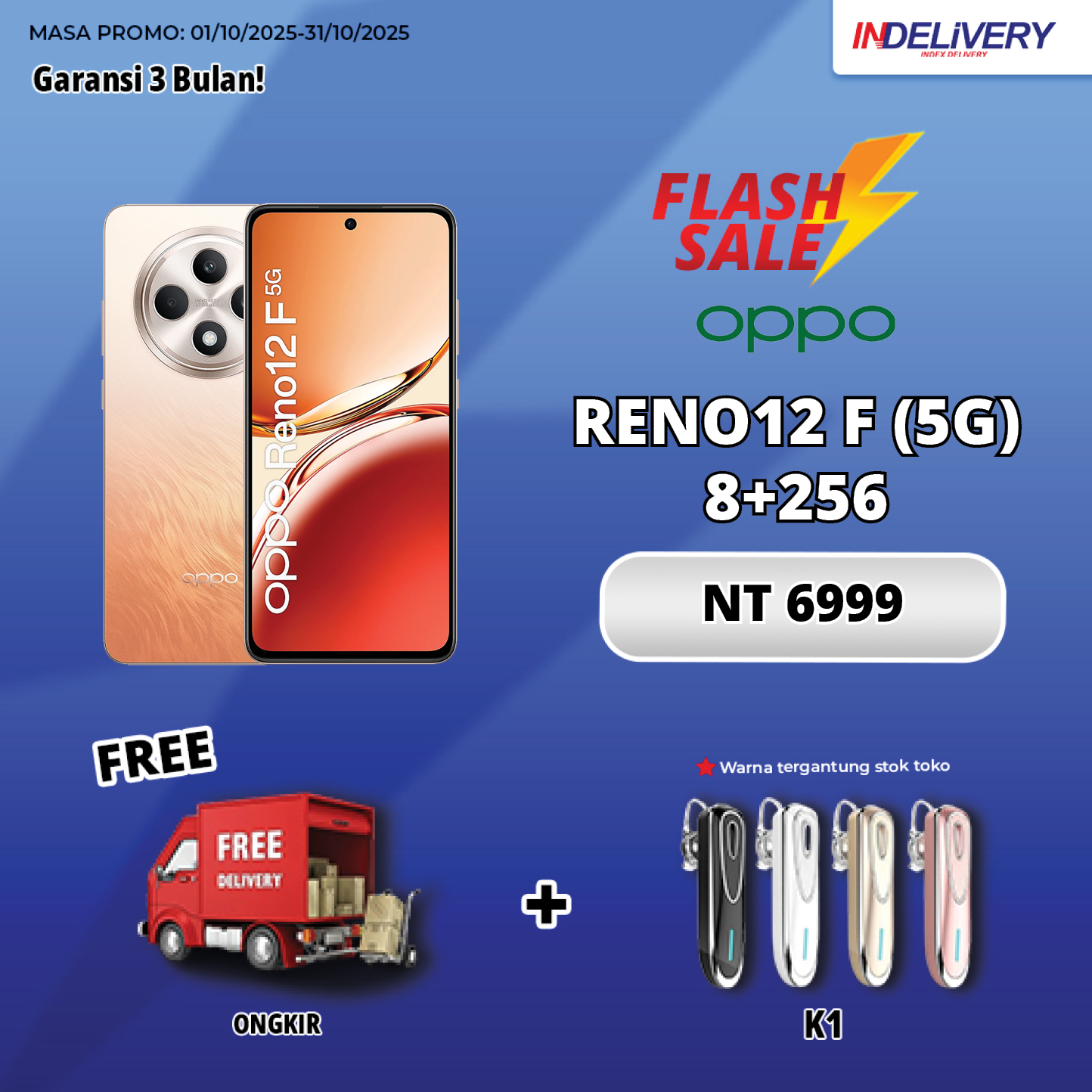 OPPO RENO12 F (5G) 8+256-HP DISPLAY(Garansi 3 Bulan)