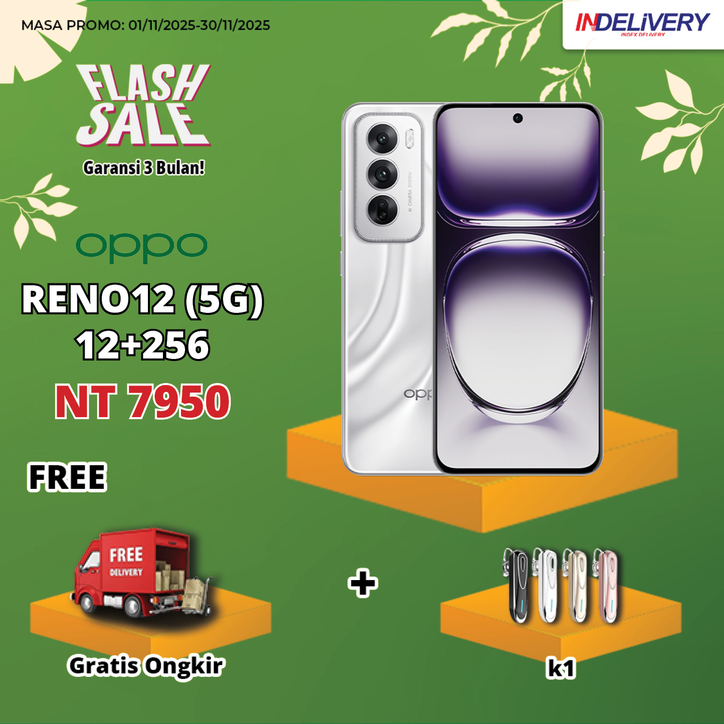 OPPO RENO12 (5G) 12+256-HP DISPLAY(Garansi 3 Bulan)