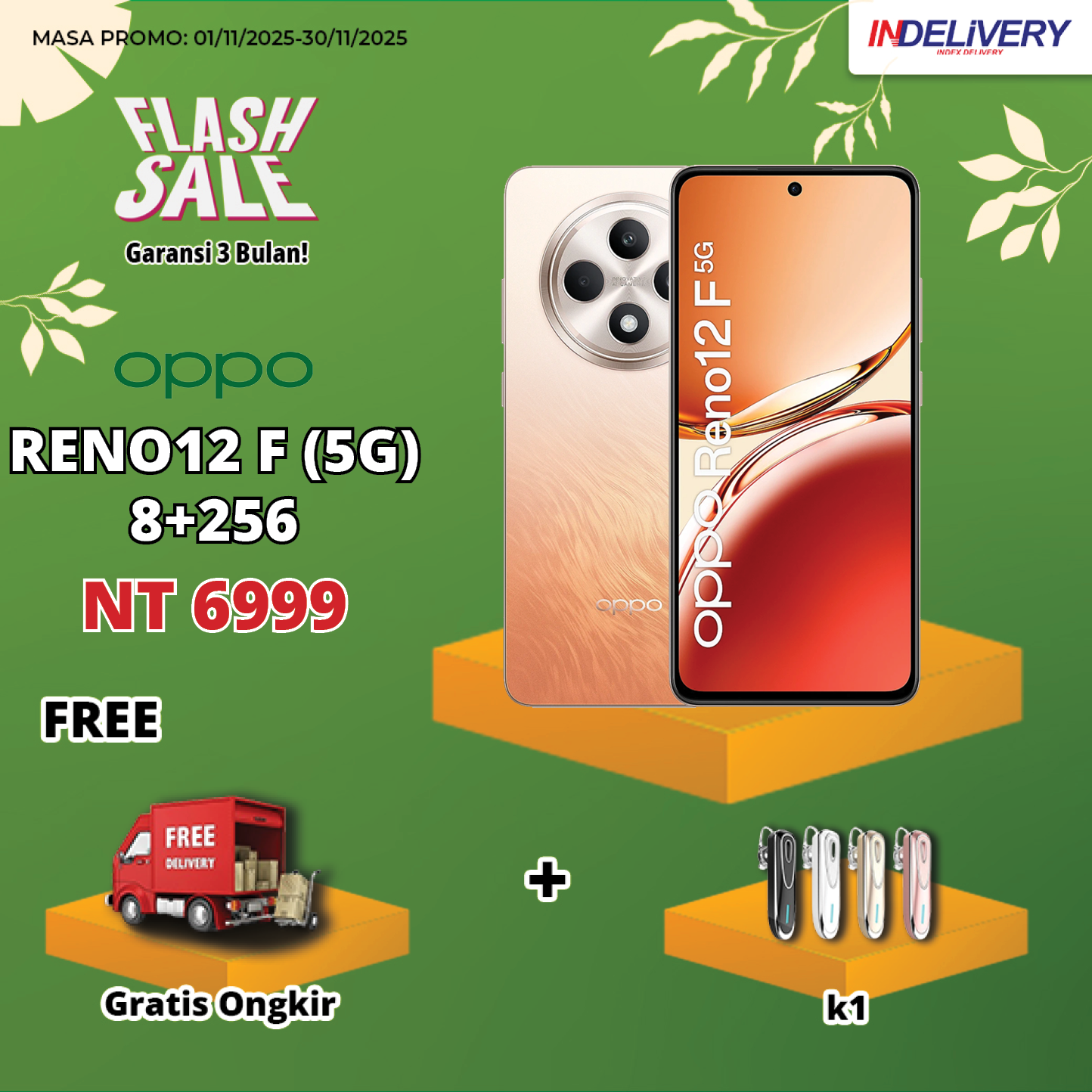 OPPO RENO12 F (5G) 8+256-HP DISPLAY(Garansi 3 Bulan)