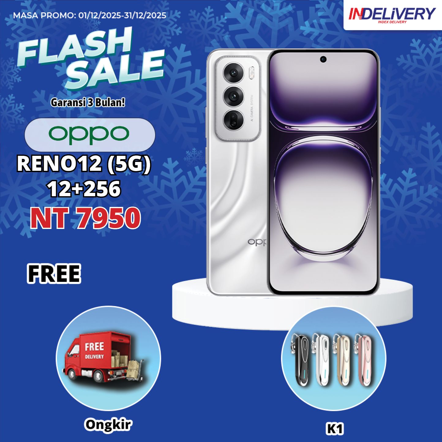 OPPO RENO12 (5G) 12+256-HP DISPLAY(Garansi 3 Bulan)