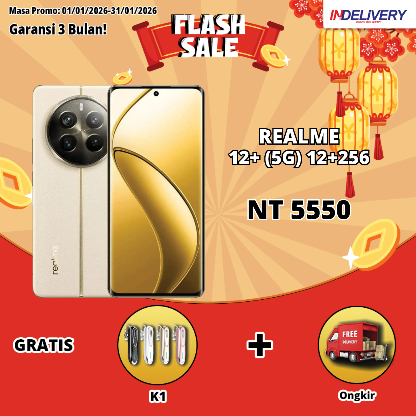REALME 12+ (5G) 12+256-HP DISPLAY(Garansi 3 Bulan)